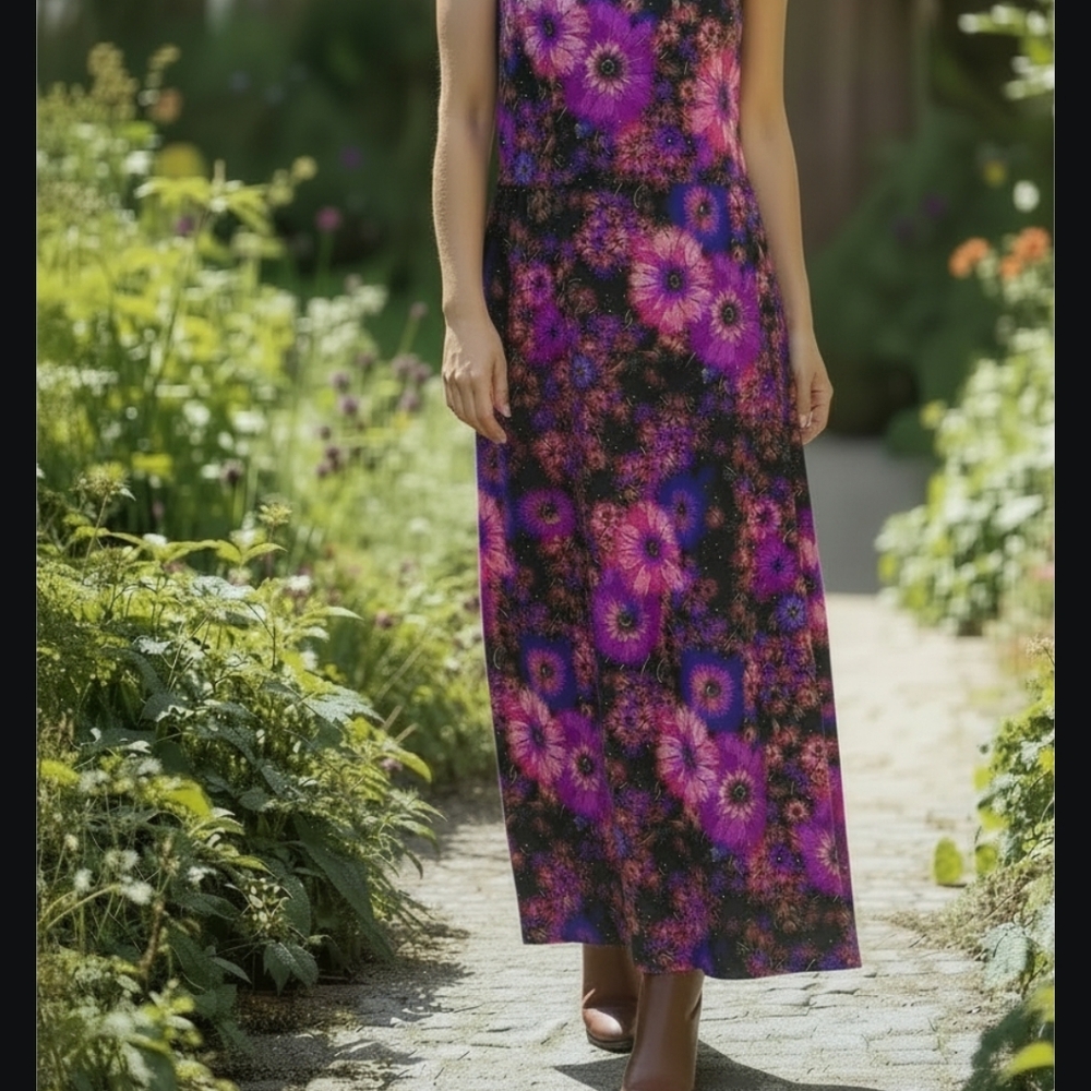 1960s Vintage Gina Rinaldi Psychadelic Floral Maxi Dress With Cutout Neckline - Picture 2 of 10